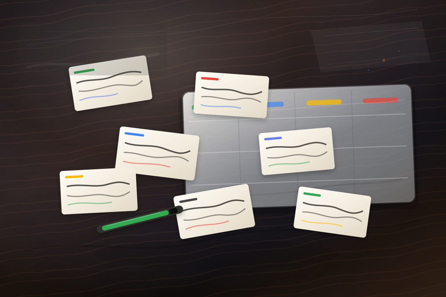 Editorial still life of chatbot objection cards sorted into verified decision routes.